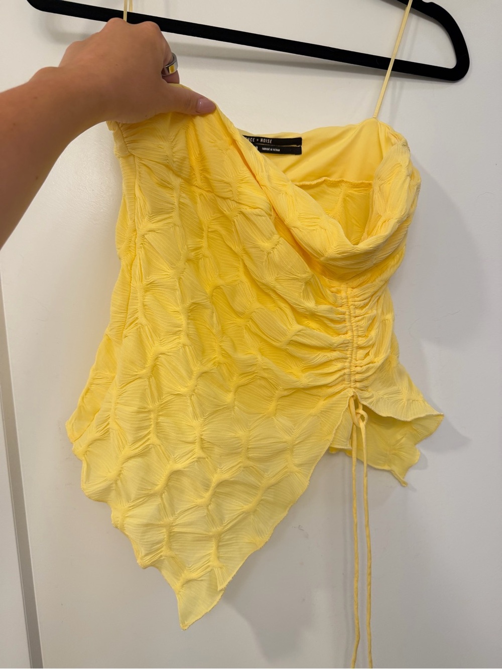 silence + noise Yellow Textured Asymmetric Cowl Neck Camisole